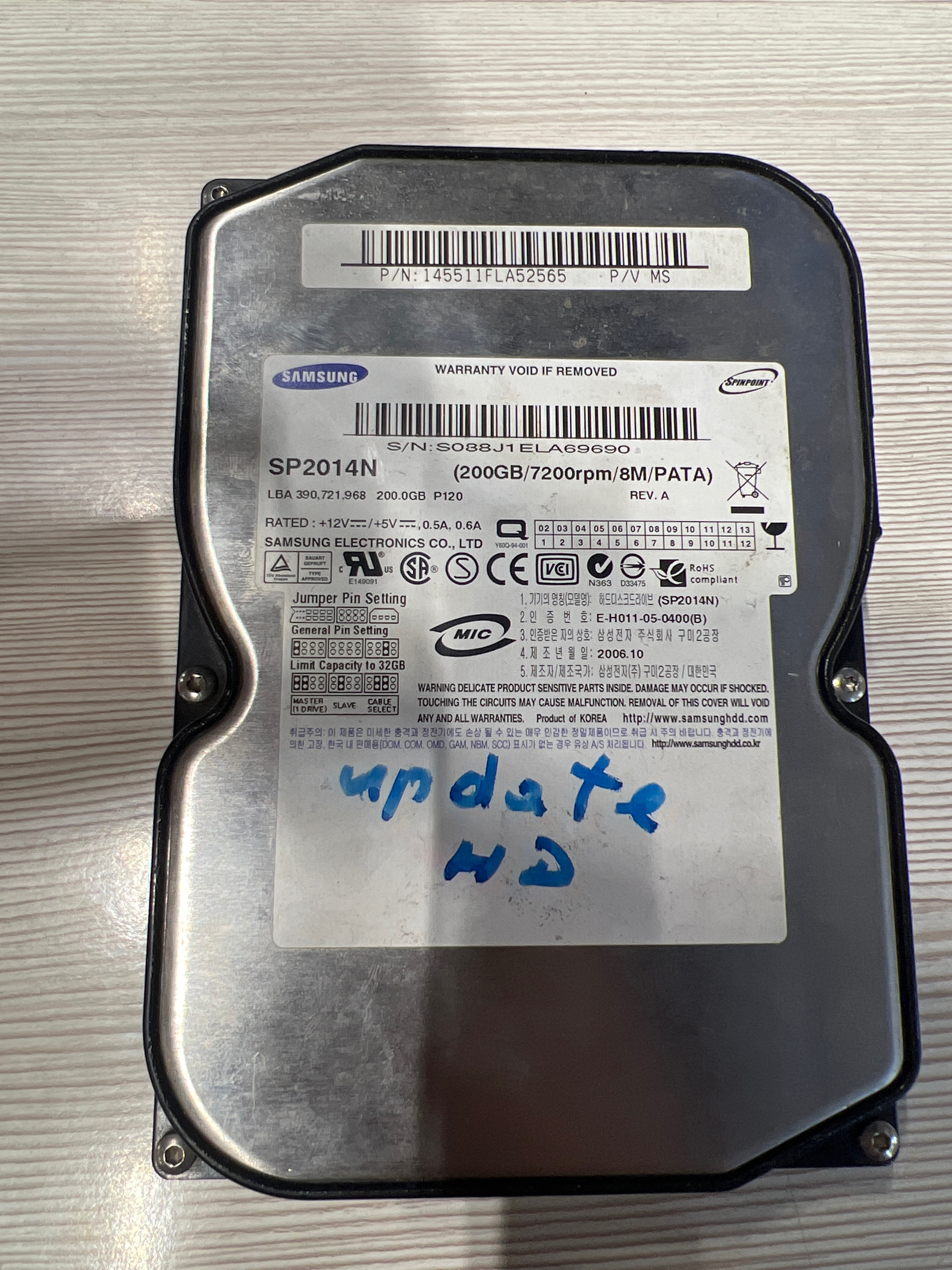Жесткий диск HDD Samsung ( Update HD) 200Gb, б.у, на проверку