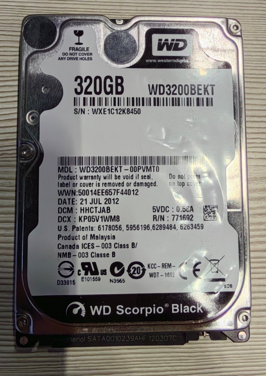 Внутренние жёсткий диск WD WD3200BEKT, s.n WXE1C12K8450, б.у, на проверку