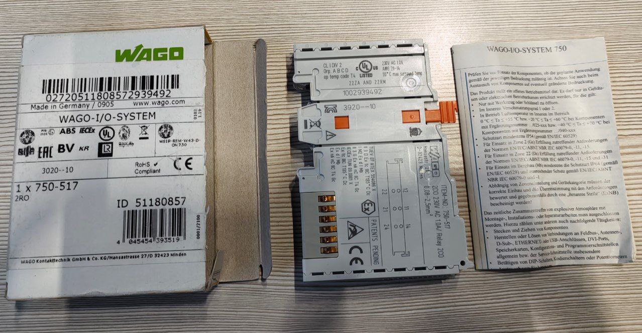 2-канал. модуль релейного вывода Wago 750-517, 250V AC, 0.5 A, s.n 1002939492, б.у, на проверку
