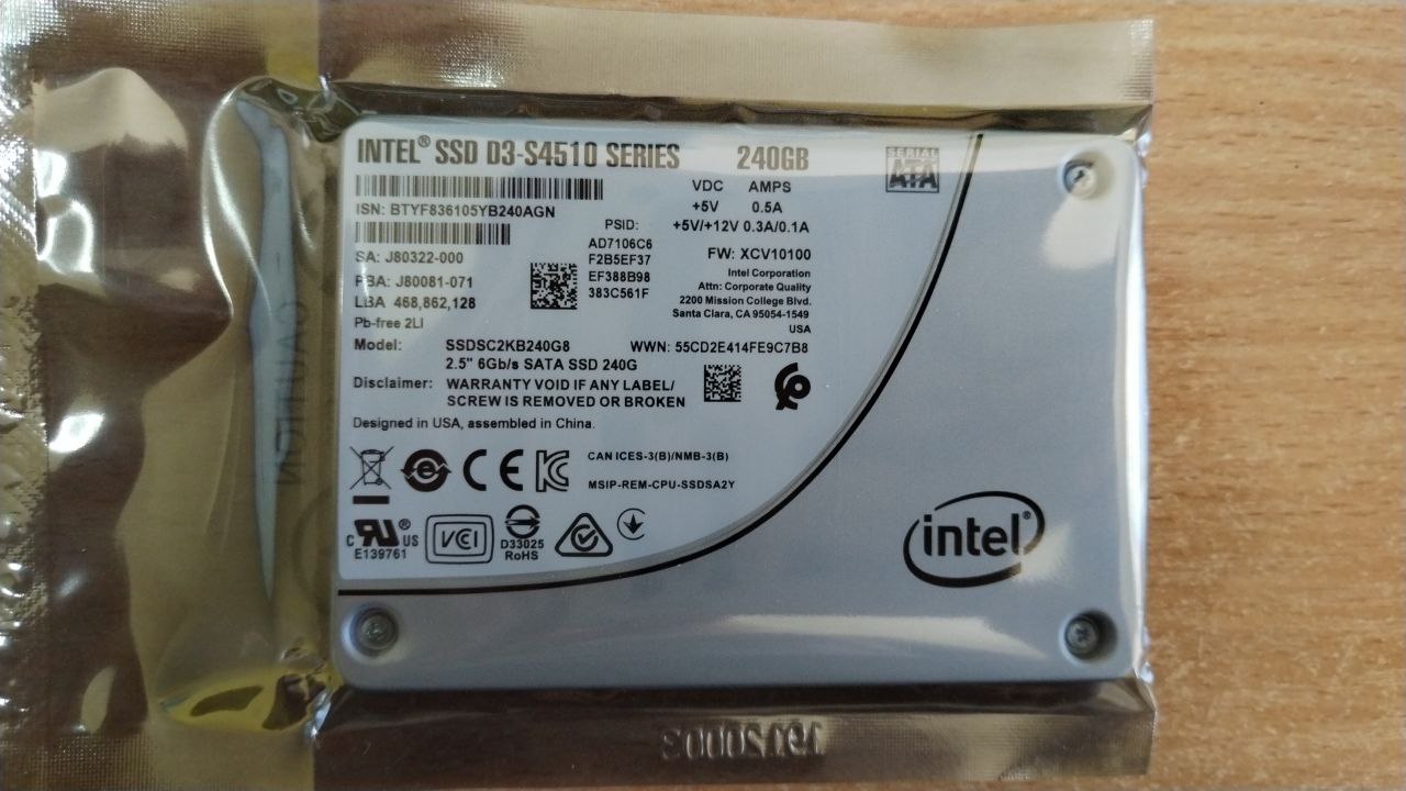 Твердотельный накопитель Intel SSD D3-S4510 240ГБ, 2.5", SATA III, s.n BTYF836105YB240AGN